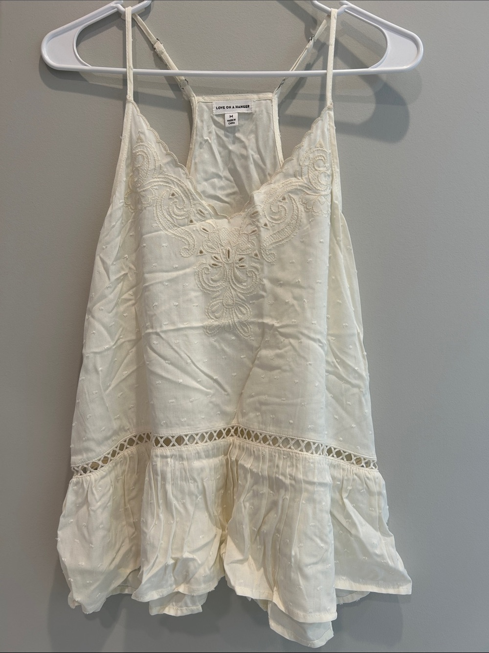 love on a hanger Cream Eyelet Embroidered Ruffle Cami